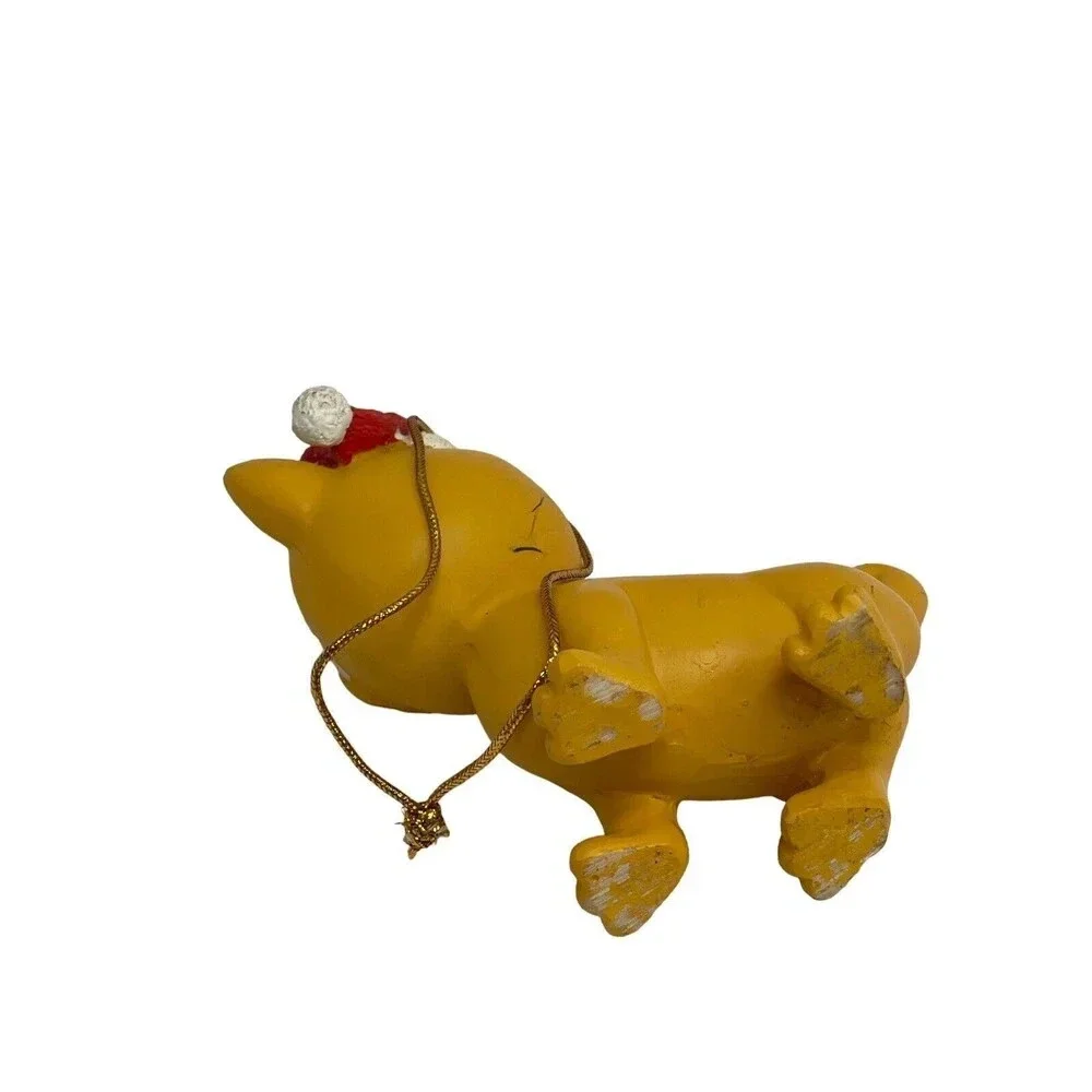 Vintage Ceramic Yellow Cat Kitten in Christmas Ornament 3”